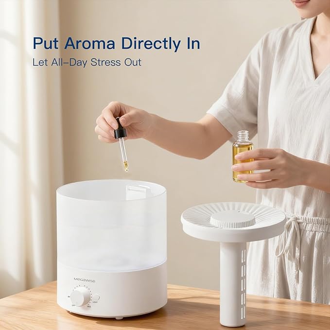 MEGAWISE 1.5L Cool Mist Humidifier for Bedroom, Home, Office, and Plants, Essential Oil Diffuser with Adjustable Mist Output, 25dB Quiet Ultrasonic, Up to 10 Hours, Easy to Clean - Image 2