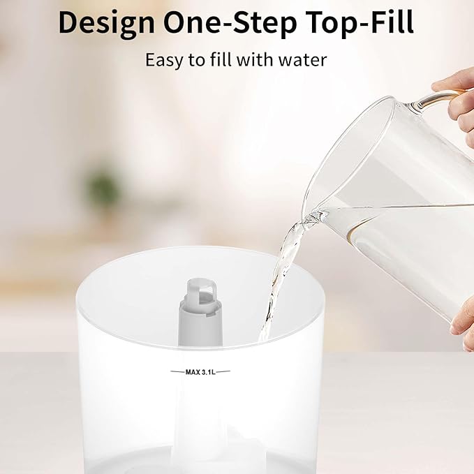 Humidifiers for Bedroom, Cool Mist Top Fill Diffuser with 25Watt for Home Large Room, 360° Nozzle, Rapid Ultrasonic Humidification for Baby Nursery and Plant(3.1L) - Image 5