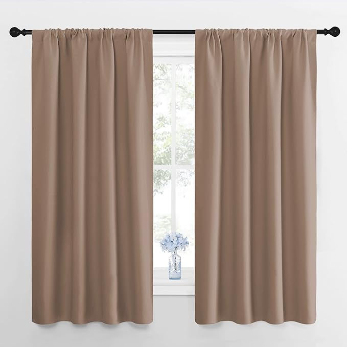 NICETOWN Kids Blackout Curtain Panels - Window Treatment Thermal Insulated Solid Rod Pocket Curtains/Drapes for Bedroom (Set of 2 Panels, 42 by 63 Inch, Cappuccino) by NICETOWN
