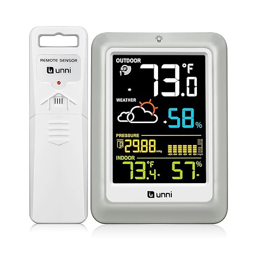 Indoor Outdoor Thermometer Wireless Weather Stations, with 330ft Range Sensor and Adjustable Brightness Inside Outside Temperature Humidity Monitor (Colorfu02) by UUNNI