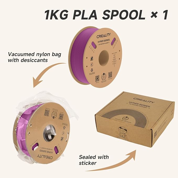 Official Creality Hyper PLA Filament 1.75mm, High Speed PLA 30-600mm/s Rapid 3D Printer Filament, Dimensional Accuracy +/-0.02mm, Fit Most FDM 3D Printers，1KG(2.2lbs) Spool Purple - Image 7