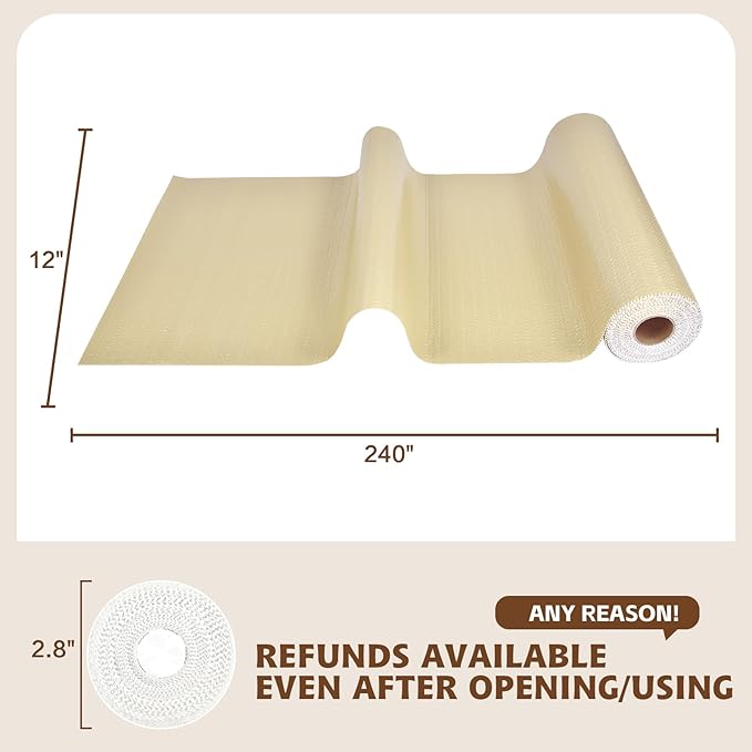 Shelf Liners for Kitchen Cabinets 12in x 20FT, Non Adhesive Drawer Liner Pure Beige Thickened Shelf Liner Non-Slip Easy to Clean for Tool Box Refrigerator with Knife and Tape Measure - Image 4