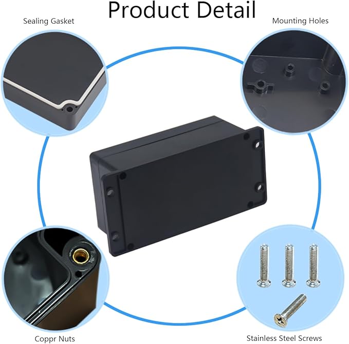 2 Pack Project Box IP65 Waterproof Junction Box ABS Plastic Black Electrical Boxes DIY Electronic Project Case Power Enclosure with Fixed Ear 6.22 x3.54 x2.36 inch(158x90x60mm) - Image 5
