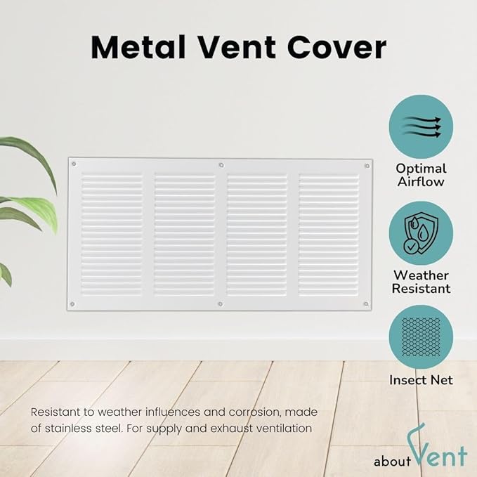 14x6 inch (Duct Opening) Vent Cover - White Ventilation Covers for Wall and Ceiling - Metal Return Grille - HVAC AC Air Vents Register for Indoor and Outdoor Use with Mesh - Image 2