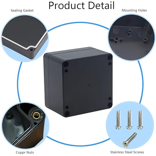 Project Box IP65 Waterproof Junction Box ABS Plastic Black Electrical Boxes DIY Electronic Project Case Power Enclosure 4.72x4.72x2.95 inch (120x120x75mm) - Image 5