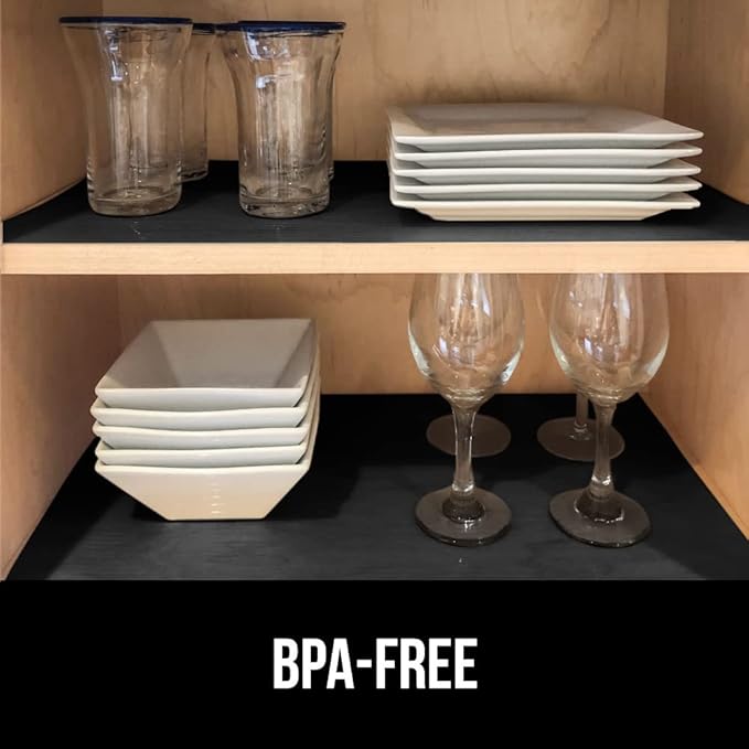 GORILLA GRIP DuraGuard Shelf Liner, Non-Adhesive Cabinet Liners for Kitchen Drawers, Shelves, Refrigerator, Pantry Storage, Bathroom Closet, Durable Waterproof BPA Free Ribbed Plastic, 12x20 Jet Black - Image 6