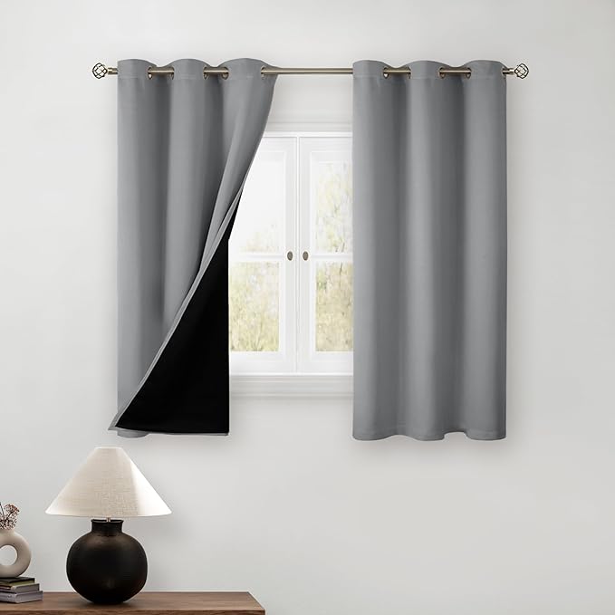 BGment Short 100% Blackout Curtains for Bedroom, Thermal Insulated Energy Efficiency Noise Reducing Grommet Curtains 45 Inch Length with Liner for Small Window 2 Panels Each 42 Inch Wide,Dove Grey by BGment