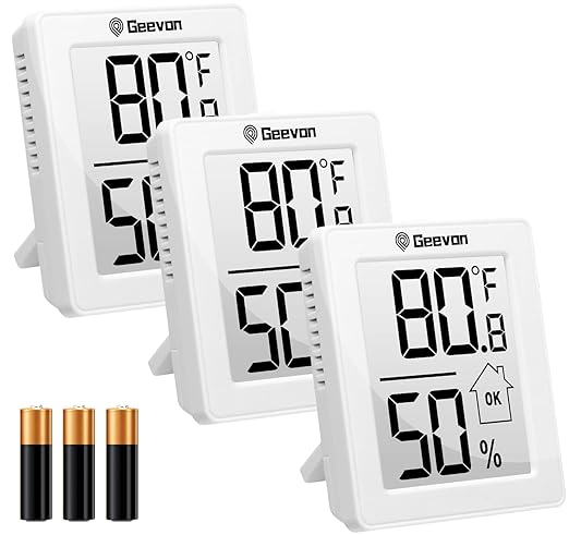 Geevon Indoor Thermometer Room Temperature Monitor,3 Pack Temperature Humidity Gauge Thermometer Hygrometer with Battery for Home, Office, Greenhouse, White by GEEVON