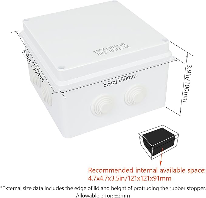 LeMotech Junction Box, ABS Plastic IP65 Waterproof and Dustproof, Universal Electrical Enclosure, Outdoor and Indoor Project Box 5.9X 5.9X 3.9 inch (150 x 150 x 100 mm) - Image 2