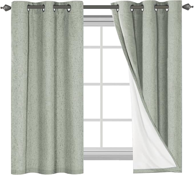 H.VERSAILTEX Primitive Linen Curtains 100% Blackout Curtain Drapes Burlap Fabric Curtains with White Thermal Insulated Liner, Grommet Top Drapes Living Room/Bedroom (2 Panels, 42 x 54 Inch, Sage) by HVERSAILTEX