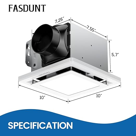 FASDUNT 2-in-1 Bathroom Exhaust Fan with Light - 110 CFM Ventilation & 1.0 Sones - Easy Installation, Energy Efficient, 3 Dimmable LED 3000K/4000K/5000K for Home Bath Office Hotel - Image 3