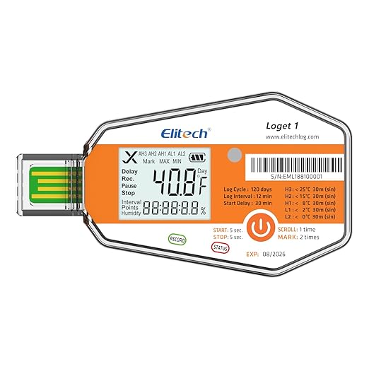 Elitech WHO PQS Certificated Temperature Data Logger with Light Sensor Single Use Temperature Recorder PDF Report USB Temperature Logger 16000 Points LogEt1 by Elitech