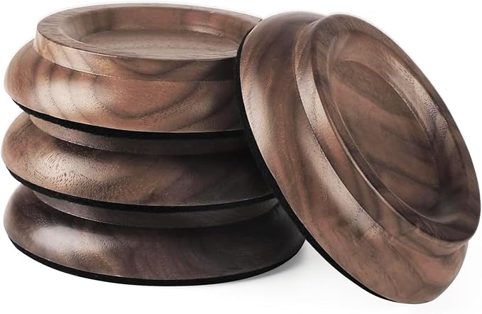 Upright Piano Caster Cups,Premium Quality Black Walnut Wood Piano Caster Pads, Furniture Leg Pad Set of 4,with Non-Slip Moisture-Proof& Anti-Noise Felt Pads for Hardwood Floor Protectors(Black Walnut) by Unknown