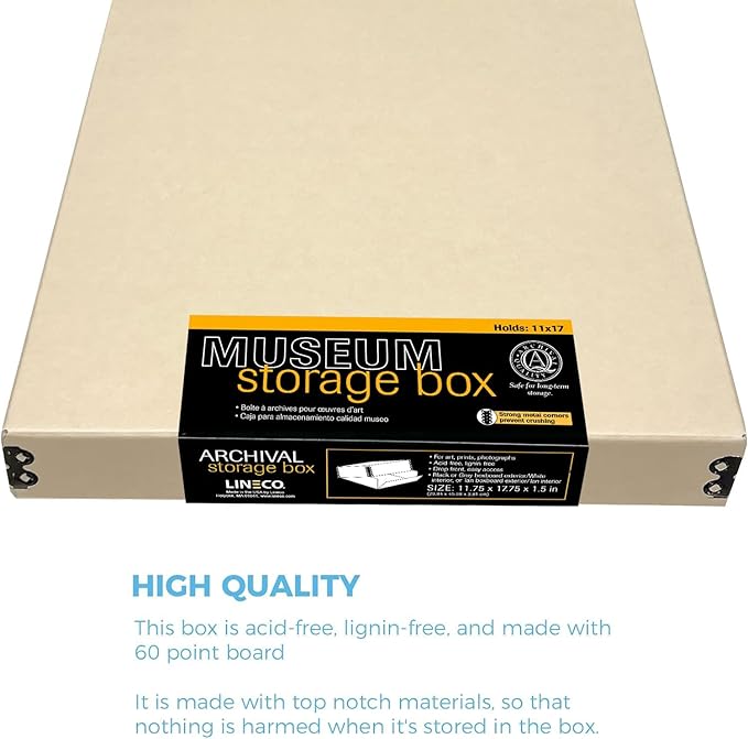 Lineco Museum Archival Storage Box, 11.75x17.75x1.5 in. Drop Front Design. Acid-Free with Metal Edge. Organize Photos, Pictures, Prints, Documents, Crafts, DIY. Tan, 1 Pack - Image 6