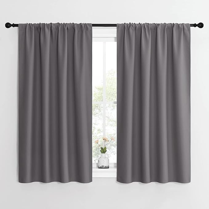 NICETOWN Grey Window Curtains for Bedroom - Home Decoration Thermal Insulated Rod Pocket Blackout Blinds & Drapes for Small Windows (Gray, 2 Panels, W42 x L54 -Inch) by NICETOWN