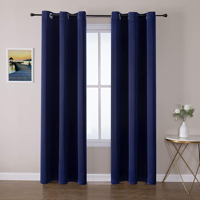 ChrisDowa Grommet Blackout Curtains for Bedroom and Living Room - 2 Panels Set Thermal Insulated Room Darkening Curtains (Navy Blue, 42W x 84L) by ChrisDowa