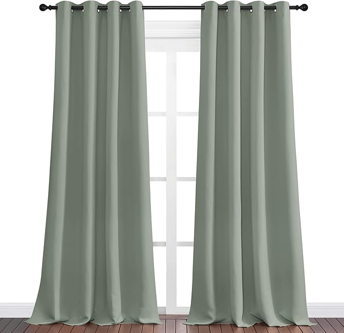 NICETOWN Greyish Green Blackout Curtains 90" Long for Office, Dining Room, Guest Room, Sound Reducing Heat and Cold Block Curtain Panels for Modern Room Decorative (55" Wide, 2 Pieces) - Image 2