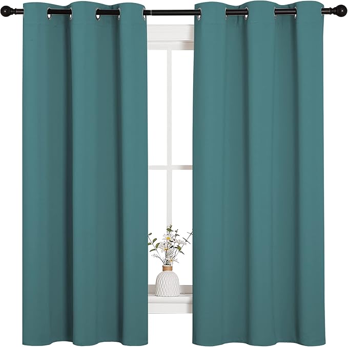 NICETOWN Thermal Insulated Solid Grommet Blackout Curtains/Drapes/Panels for Dining Room (Sea Teal, 1 Pair, 42 by 63-Inch) - Image 2