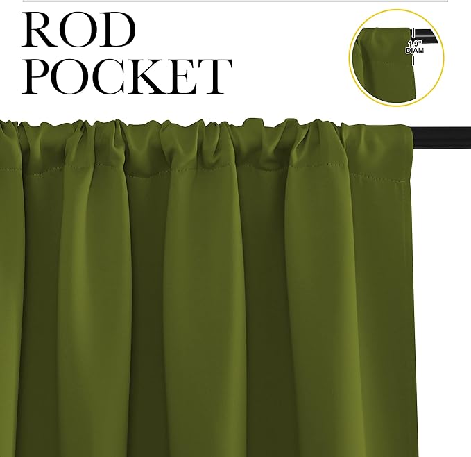 NICETOWN Window Curtains for Bedroom, Olive, 2 Panels, W42 x L48 -Inch, Home Decoration Thermal Insulated Rod Pocket Blackout Blinds & Drapes for Small Windows - Image 2