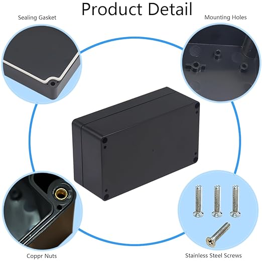 Project Box IP65 Waterproof Junction Box ABS Plastic Black Electrical Boxes DIY Electronic Project Case Power Enclosure 6.22x3.54x2.36 inch (158 x 90 x60 mm) - Image 5
