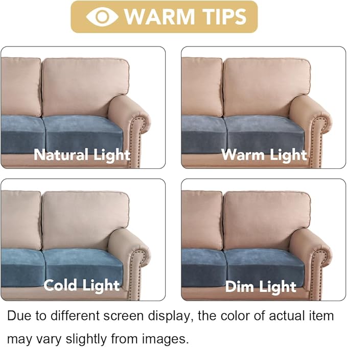 H.VERSAILTEX Velvet Stretch Couch Cushion Cover Plush Cushion Slipcover for Chair Loveseat Sofa Cushion Furniture Protector Seat Cushion Sofa Cover (2 Piece Large Sofa Cushion Covers, Stone Blue) - Image 6