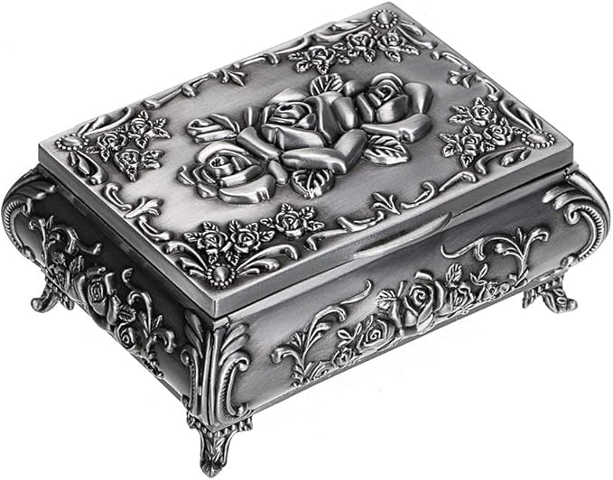 Hipiwe Vintage Metal Jewelry Box Small Trinket Jewelry Storage box For Rings Earrings Necklace Treasure Chest Organizer Antique jewelry Keepsake gift Box Case for Women (Small) by Hipiwe
