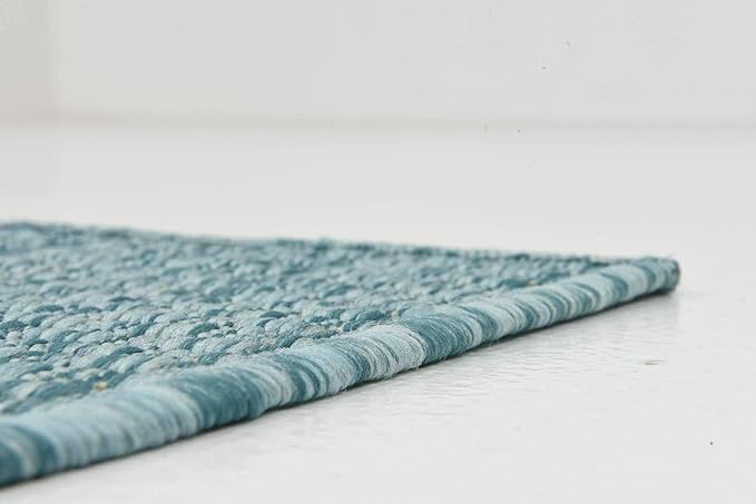 Unique Loom Collection Casual Transitional Solid Heathered Indoor/Outdoor Flatweave Area Rug (2' x 6' 1" Runner, Aquamarine/Ivory) - Image 8