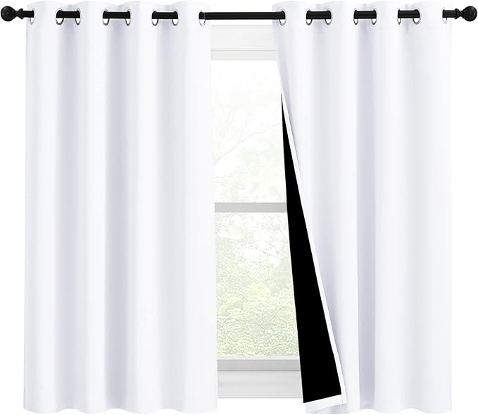 NICETOWN White 100% Blackout Curtains for Windows, Pack of 2, 46" W x 45" L, Super Heavy-Duty Black Lined Total Darkness Drapes for Bedroom, Privacy Assured Window Treatment for Patio by NICETOWN