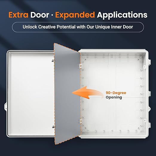 QILIPSU Waterproof Junction Box IP67 Outdoor Plastic Electrical Project Enclosure Weatherproof with Inner Door, Mounting Plate, Wall Brackets, Hinged Grey Cover 20"x16.1"x7.9" -D - Image 3
