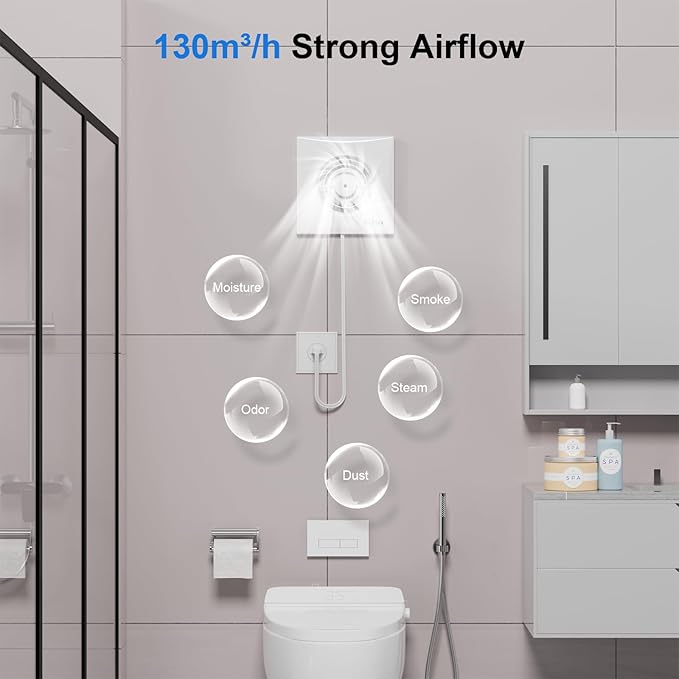 4 Inch Wall Mount Bathroom Exhaust Fan, Plug in Wall Exhaust Fan, 56 CFM Quiet Bathroom Window Fan with Backdraft Damper for Kitchen, Toilet, Workshop, 12W, 34 dB, White - Image 5