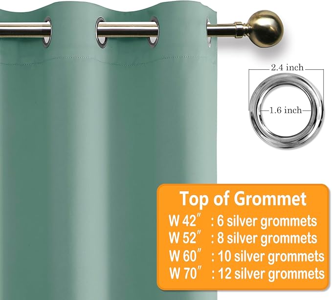 Hiasan Grommet Blackout Curtains for Bedroom, 42 x 84 Inches Long - Thermal Insulated & Light Blocking Window Curtains for Living Room, 2 Drape Panels Sewn with Tiebacks, Sage Green - Image 5