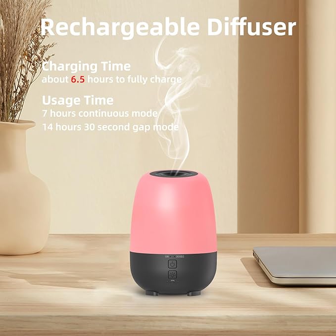 150ML Rechargeable Battery Powered Essential Oil Diffuser, Cordless Portable Aromatherapy Diffuser,7-Hour Run time, 7-Color LED Lights - Image 2