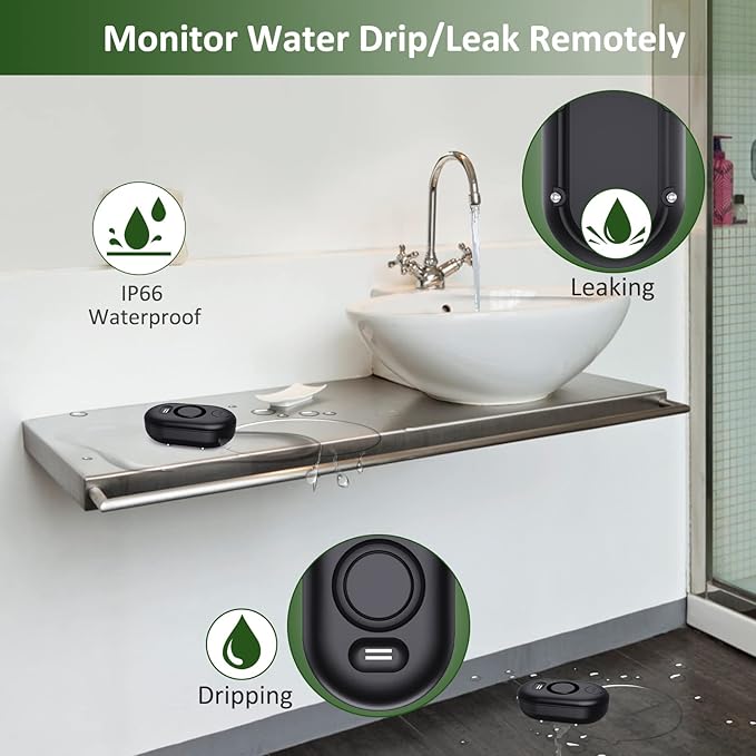 Water Leak Detector Sensor Alarm: Home Water Flooding Monitor Smart Sink Overflow Monitoring Adjustable Wet Moisture Alert Pipe Leakage Drip Detection Warning for Basement Floor (5 Sensor) - Image 2