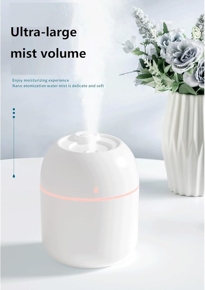 Mini USB Humidifier - Large Capacity, Ultra-Quiet 20dB, 2 Modes (Continuous/Intermittent) with Anti-Dry Burn & Night Light, Nano Mist for Room/Car/Office Desk (<10㎡) (White, 330ml) - Image 6