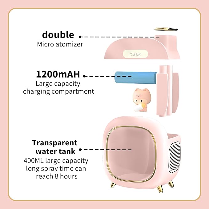 Cute Pet Humidifier, 13.5oz Creative TV Humidifier, USB Plug in Use, Desktop Silent Spray, High Appearance Level Gifts (Pink) - Image 5