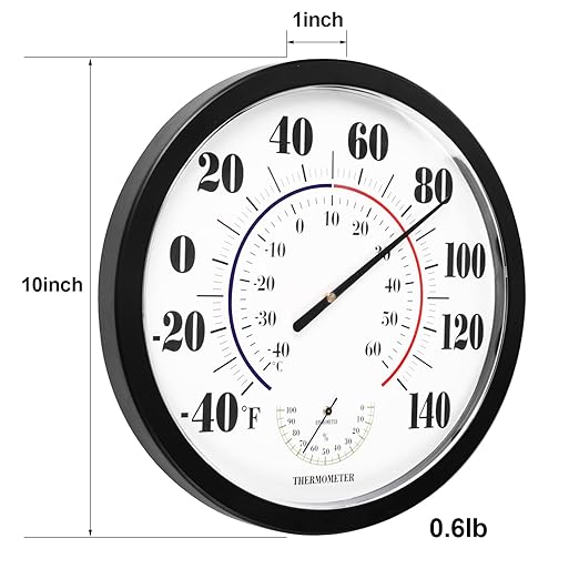 Indoor Outdoor Thermometer Wall Large Numbers Thermometer No Battery 10" Hanging Digital Weather Hygrometers for Home Garden Outside Patio Decor (Black) - Image 7