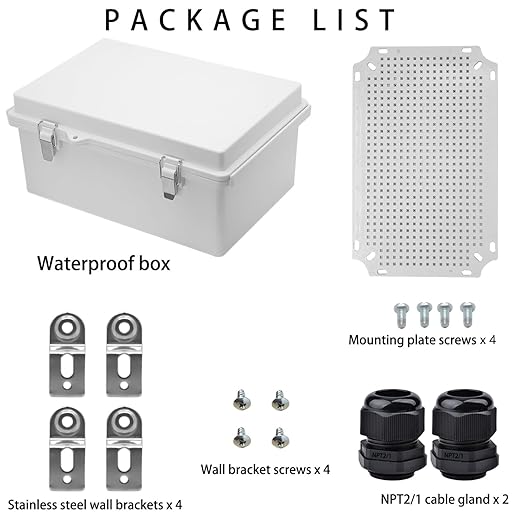 Waterproof Electrical Box, IP67 Junction Box Stainless Steel Latch Hinged Grey Cover Project Enclosure with Wall Bracket 11.8" x 7.87" x 5" - Image 5