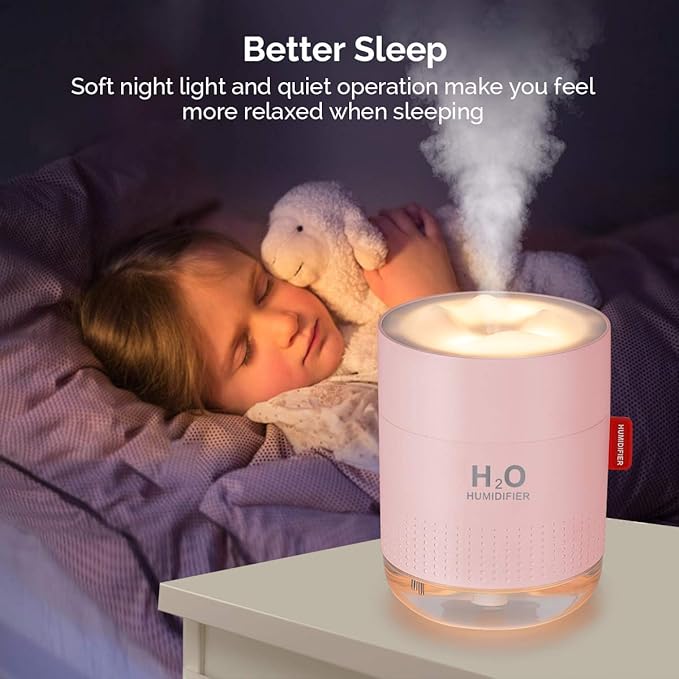 Portable Mini Cool Mist Humidifier, 500ml USB Personal Desktop Humidifier for Baby Bedroom, Travel, Office, Home - Auto Shut-Off, 2 Mist Modes, Super Quiet (Pink) - Image 3
