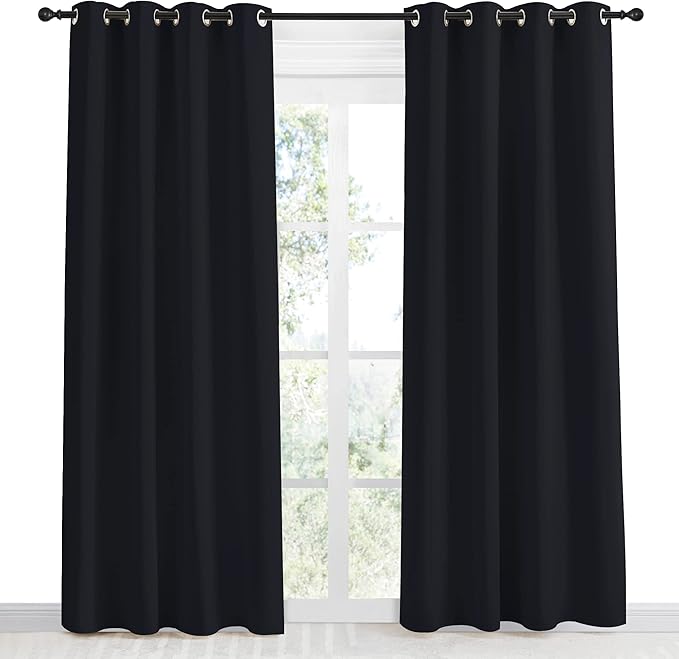 NICETOWN Black Blackout Curtain 86 inch Length, W55 x L86 Inch, 8 Grommets Top, 1 Piece, Thermal Insulated Modern Window Treatment Soundproof Drape Panel for Bedroom/Living Room - Image 2