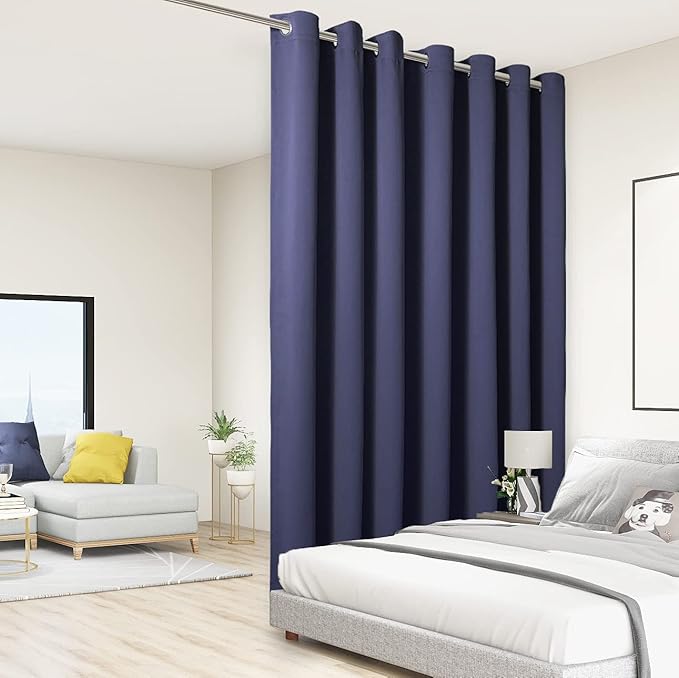 BONZER Room Divider Curtain Total Privacy Wall Extra Wide Thermal Insulated Blackout Curtains for Slide Window, 108L x 108W Inch (9L x 9W ft), 1 Panel, Navy by Bonzer