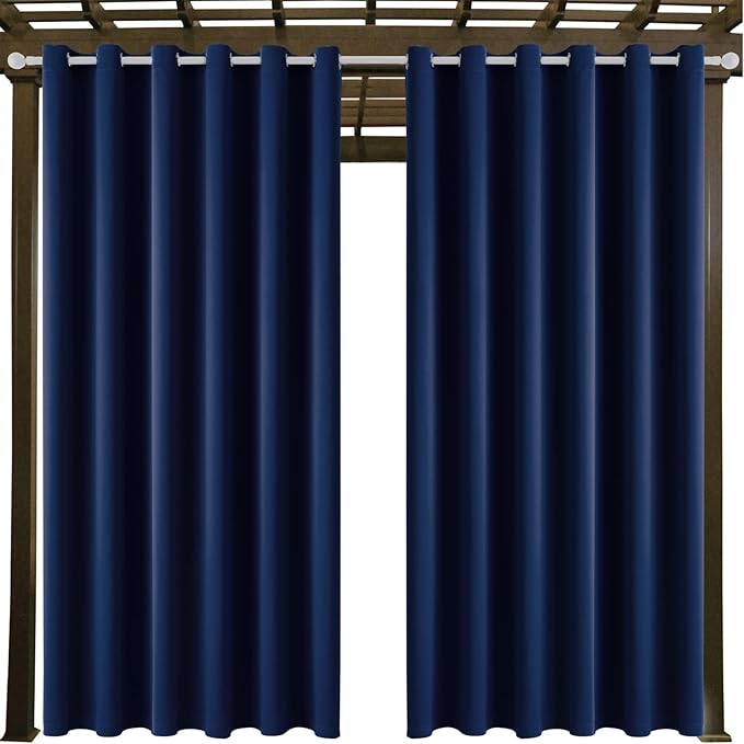 Water Proof Outside Curtains with Grommet Top for Porch, W84 x L120 Thermal Insulated Washable Light Block Outdoor Divider Drapes for Patio Gazebo Deck Pool Area Pergola Cabana (Navy) - Image 9