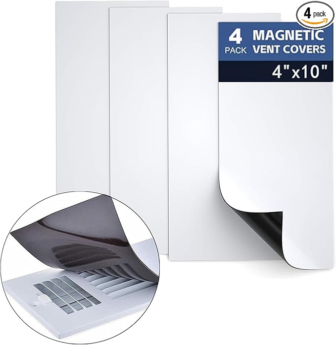 Magnetic Vent Covers 4" X 10", ANTFEES 4 Pack Thick Stronger Magnet Air Vent Cover for Floor, Wall, Ceiling Vents, Air Registers, RV, Home HVAC and AC Vents by Unknown