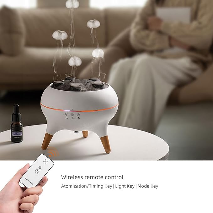 Jellyfish Essential Oil Diffuser,250ml Ultrasonic Aromatherapy Humidifier with 5-Nozzle Mist Ring,Sound Pickup Music Sync,7-Color LED Night Light,Remote Control, Quiet Desktop Decor for Home Office - Image 6
