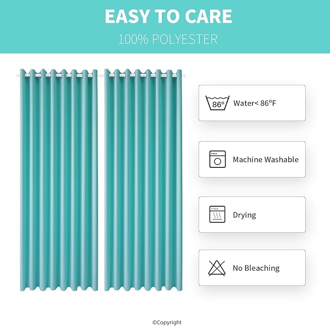 Waterproof Outdoor Curtain W105 x L84 - Grommet Top Sunlight Blocking Window Treatment Drapes Blackout Curtains for Home Bedroom Living Room Outdoor Patio Porch Gazebo (Teal Blue, 2 Panels) - Image 7