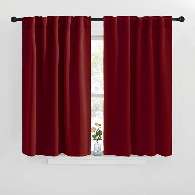 NICETOWN Blackout Curtain Panels for Kitchen - (Burgundy Red Color) 29x36 inch, 2 Panels Set, Room Darkening Blackout Drapes for Window by NICETOWN