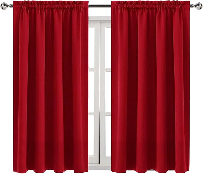 DWCN Christmas Blackout Curtains Room Darkening Thermal Insulated Bedroom Curtains Window Curtain Panels, 52 x 45 inches Long, Set of 2 Red Rod Pocket Drapes - Image 9