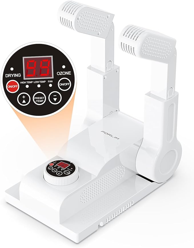 FORLIM [Upgraded Temperature Control] Shoe & Boot Dryer for Work Boots with 24-Hour Delay Timer, Portable Glove Dryer, Boot Warmer, Automatic Shut-Off Timer, Folding Design, Smart Panel, White by FORLIM