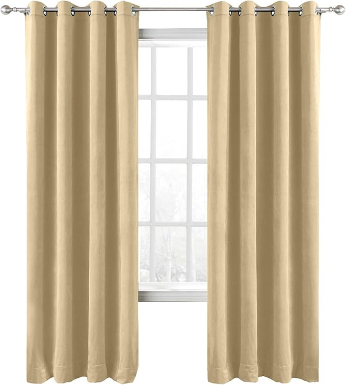 ChadMade Blackout Lined Premium Velvet Curtain Cream 50Wx108L Inch (1 Panel), Eyelet Grommet for Livingroom Bedroom Theater Studio, Leon Collection by ChadMade