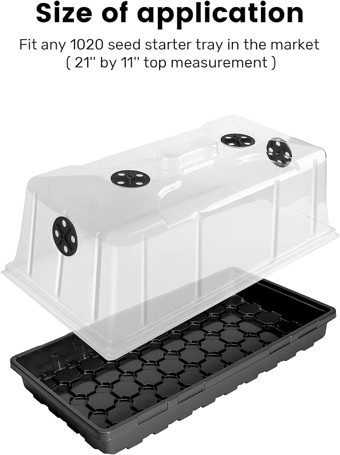 MIXC 10 Pack Humidity Dome 7" Tall Extra Strength, 1020 Growing Trays Cover, Propagation Seed Cloning Lid Vented for 10 x 20 Inch Flat Tray and Seed Starting Germination, Black - Image 3