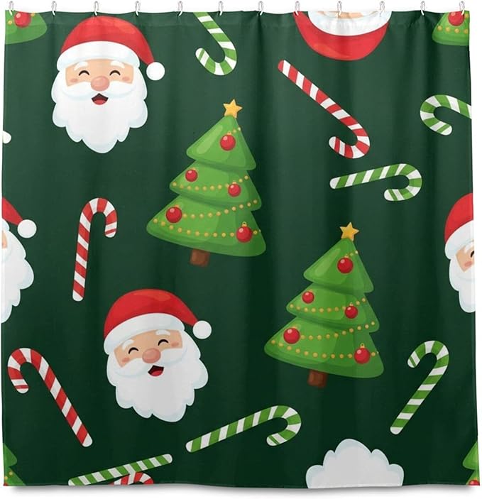 Christmas Green Santa Shower Curtain Liner 72×72 inch for Bathroom Curtain Anti Mold Shower Curtain with Hooks Bathroom Accessories - Image 2